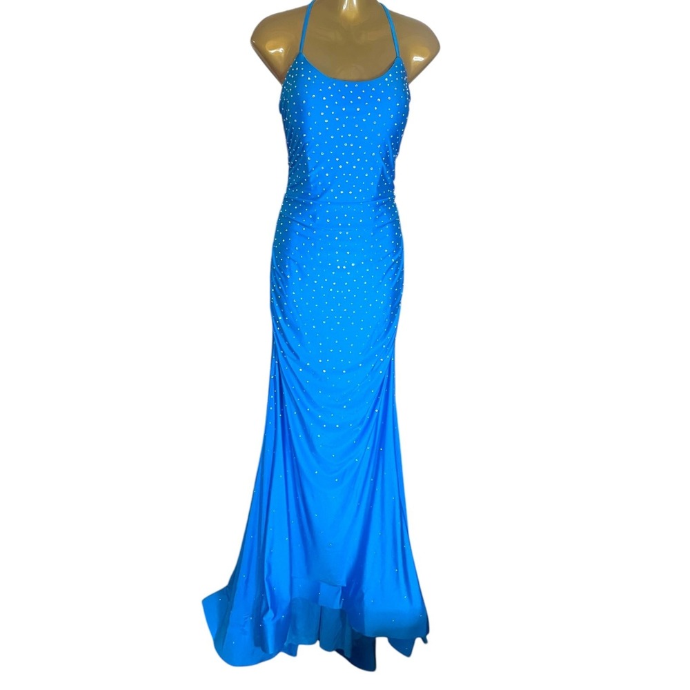 Abby Paris Lucci Lu Turquoise Sequin Mermaid Prom‎ Dress Lace Up Back Size 12